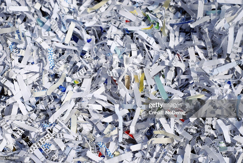 Shredded documents to protect confidential information