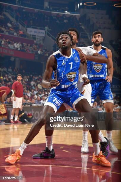 Nathan Missia-Dio of the Maccabi Ra'anana waits for a rebound during the game against the Cleveland Cavaliers on October 16, 2023 at Rocket Mortgage...