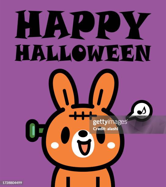 ilustrações, clipart, desenhos animados e ícones de design de personagem bonito de halloween de um coelhinho zumbi pequeno - articulação de animal
