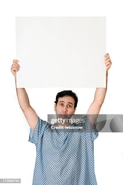 medical patient holding blank sign - man holding poster stock pictures, royalty-free photos & images