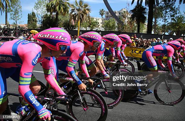 Damiano Cunego of Italy and Team Lampre-Merida with his teammates during Stage Four of the Tour de France 2013 - the 100th Tour de France -, a 25km...