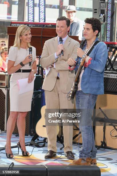 Today Show hosts Kate Snow and Willie Geist interview John Mayer when John Mayer performs on NBC's "Today" at the Rockefeller Plaza on July 5, 2013...