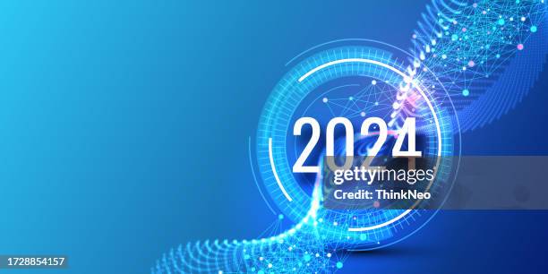futuristic system technology 2024 background - informational poster design stock illustrations