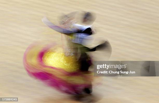 Lin Li and partner Chen Ya Yen of Chinese Taipei compete in the Dancesport- Standard Five Dances Waltz Final at Samsan World Gymnasium during day...