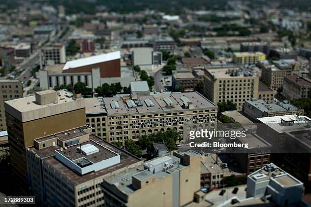Buildings stand in the Exchange District in this photo taken with a tilt-shift lens in Winnipeg, Manitoba, Canada, on Thursday, July 4, 2013. Canada...