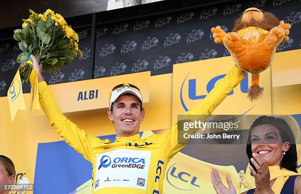 Daryl Impey of South Africa and Team Orica GreenEdge retains the yellow jersey after Stage Seven of the Tour de France 2013, the 100th Tour de...