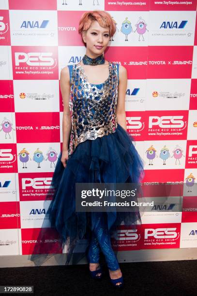 Singer Una poses at the 'TOYOTA x STUDIO4AC meets ANA PES' press conference during the Japan Expo at Paris-nord Villepinte Exhibition Center on July...