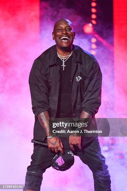 In this image released on October 10 Tyrese Gibson performs onstage during the BET Hip Hop Awards at Cobb Energy Performing Arts Center on October 3,...