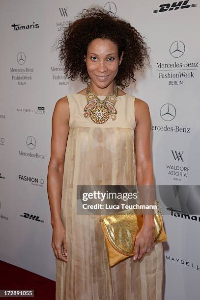 Annabelle Mandeng attends the Miranda Konstantinidou Arrivals at Brandenburg Gate on July 5, 2013 in Berlin, Germany.