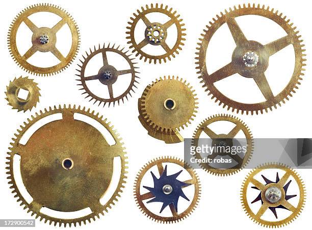 assorted gear wheels - machine part stockfoto's en -beelden