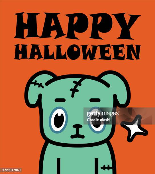 ilustrações, clipart, desenhos animados e ícones de design de personagem bonito de halloween de um cão zumbi - articulação de animal