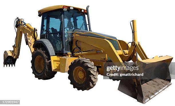 yellow backhoe - shovel stockfoto's en -beelden