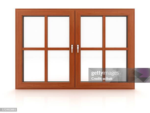 double windows and a white wall  - brown wood stock pictures, royalty-free photos & images