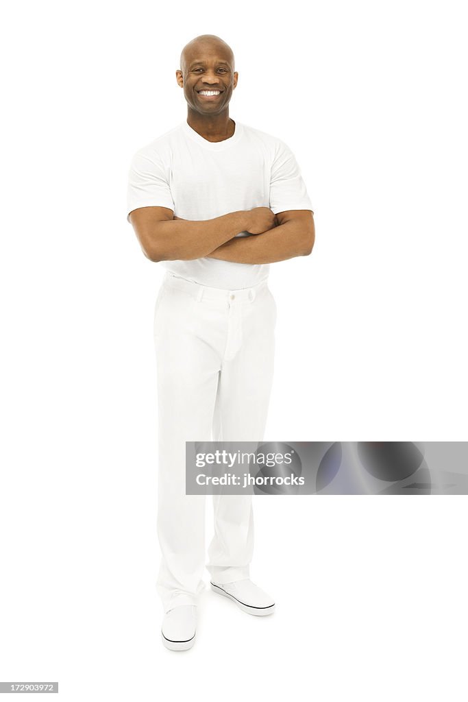 Smiling Confident African American Man in White