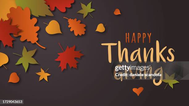 happy thanksgiving karte mit blättern. - thanksgiving stock-grafiken, -clipart, -cartoons und -symbole
