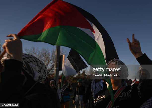 Hundreds of Palestinian diaspora members, strengthened by solidarity from other local Islamic communities, forms a powerful human chain rally for...