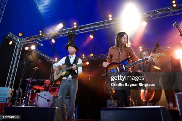 Andreas Dyraas, Jaran Hereid, Espen Lund and Simon Kjelsvik of Yuma Sun perform on stage on Day 4 of Hove Festival 2013 on July 5, 2013 in Arendal,...