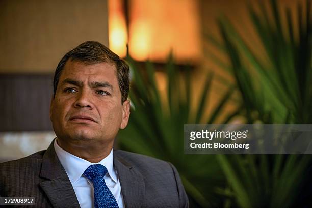 Rafael Correa, president of Ecuador, listens during an interview in Portoviejo, Ecuador, on Saturday, June 29, 2013. Ecuador, the South American...