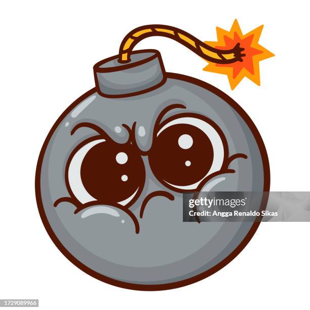 bildbanksillustrationer, clip art samt tecknat material och ikoner med cute angry face bomb cartoon character isolated on white - tändrör