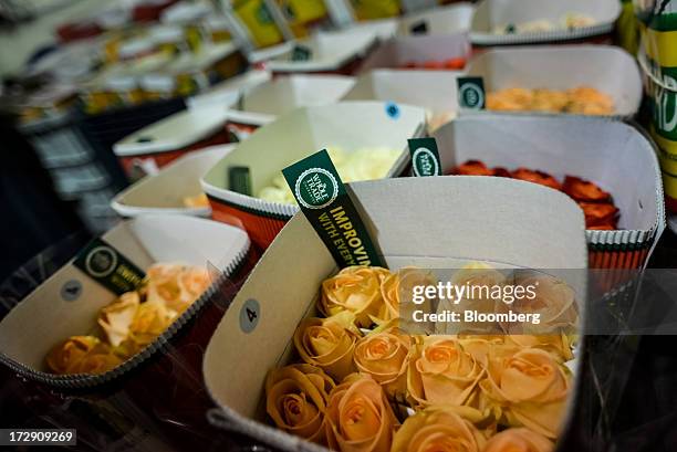 Prepped roses sit ready to ship to the U.S. At Hoja Verde, an industrial farm that supplies roses to Whole Foods Market Inc. Stores, in Cayambe,...