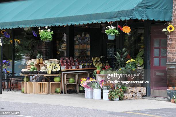 quaint neighborhood market - awning stock pictures, royalty-free photos & images