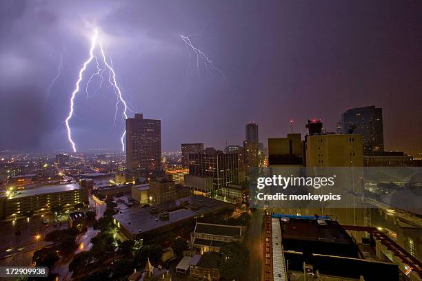 urban lightening storm in the city - fort worth stock pictures, royalty-free photos & images