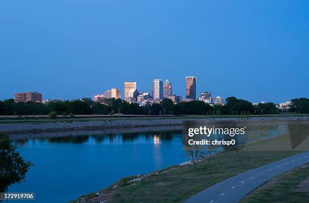 oklahoma city skyline at dusk - oklahoma city nature stock pictures, royalty-free photos & images