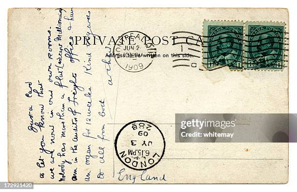 postcard from montreal to london 1909 - london postmark stock pictures, royalty-free photos & images