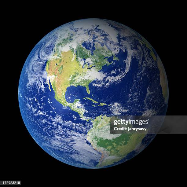 view of earth from outer space with north america visible - planet earth stock pictures, royalty-free photos & images