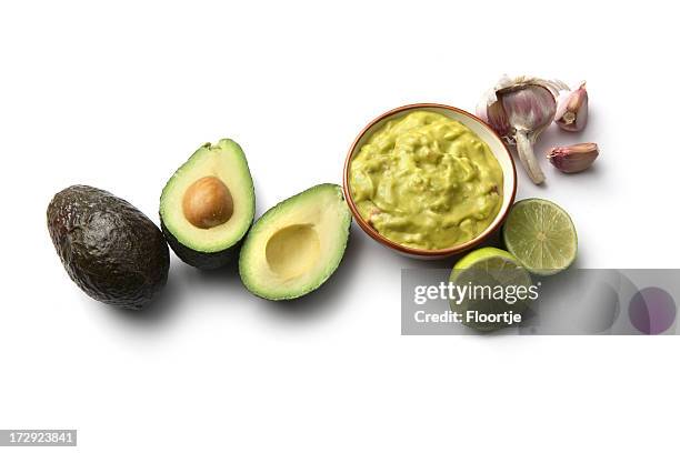 texmex food: guacamole and ingredients isolated on white background - guacamole stock pictures, royalty-free photos & images