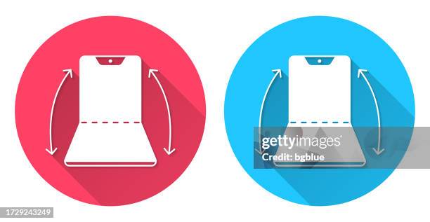 foldable smartphone. round icon with long shadow on red or blue background - foldable stock illustrations