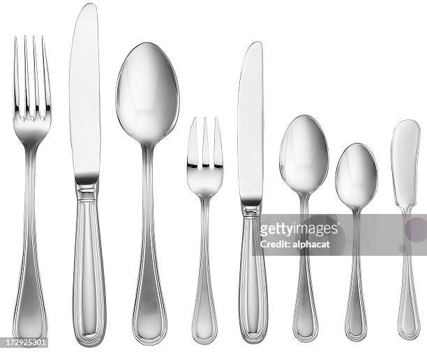 silverware set (with clipping path) - fork stock pictures, royalty-free photos & images