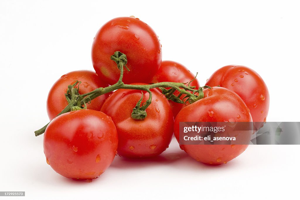 Red tomatoes still on the vine