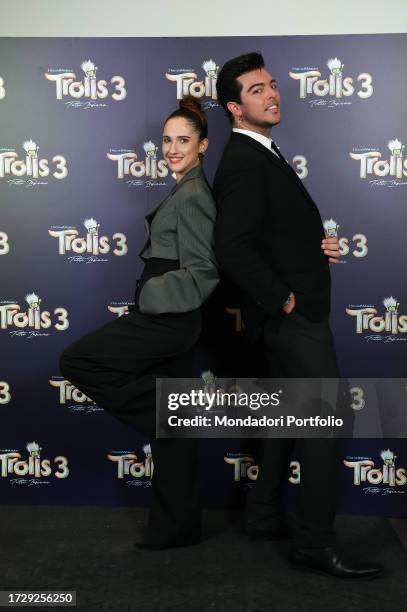 Italian actress and singer Lodovica Comello and the singer and frontman of the band The Kolors, Antonio Stash Fiordispino during the photocall for...