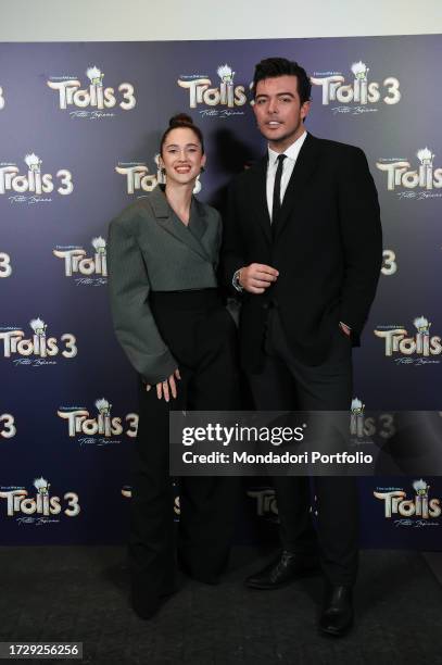 Italian actress and singer Lodovica Comello and the singer and frontman of the band The Kolors, Antonio Stash Fiordispino during the photocall for...