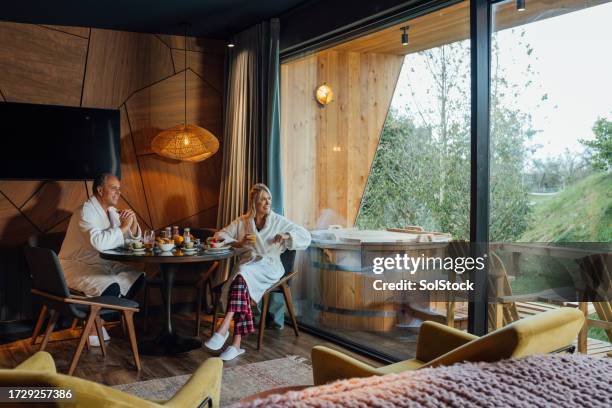 loving lazy mornings - log cabin stock pictures, royalty-free photos & images