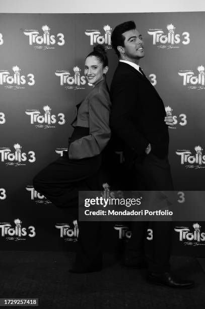 Italian actress and singer Lodovica Comello and the singer and frontman of the band The Kolors, Antonio Stash Fiordispino during the photocall for...