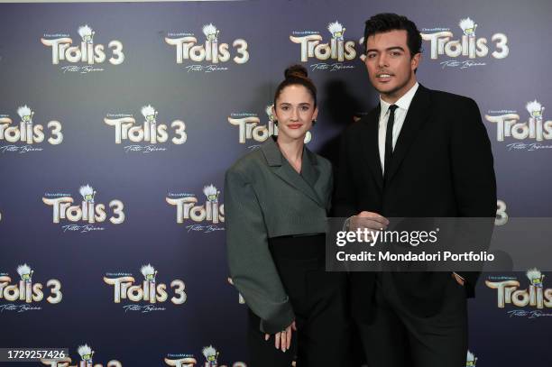 Italian actress and singer Lodovica Comello and the singer and frontman of the band The Kolors, Antonio Stash Fiordispino during the photocall for...