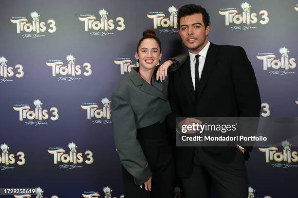 Italian actress and singer Lodovica Comello and the singer and frontman of the band The Kolors, Antonio Stash Fiordispino during the photocall for...