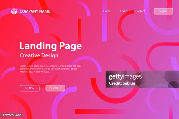 landing page template - abstract design with geometric shapes - trendy red gradient - rolling paper stock illustrations