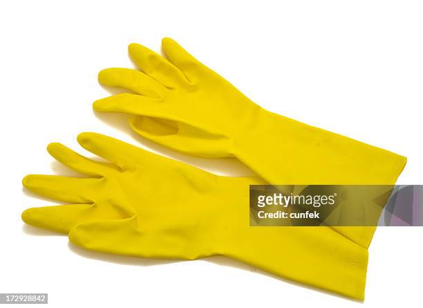 yellow rubber gloves - plastic glove stock pictures, royalty-free photos & images