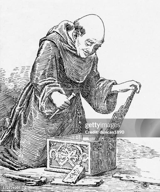 the monk - opening trunk stock illustrations
