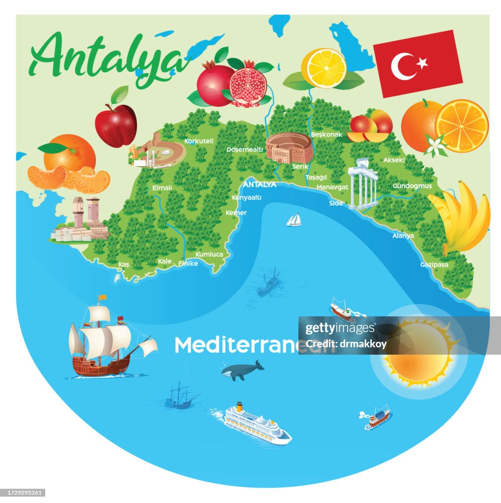 Cartoon map of Antalya