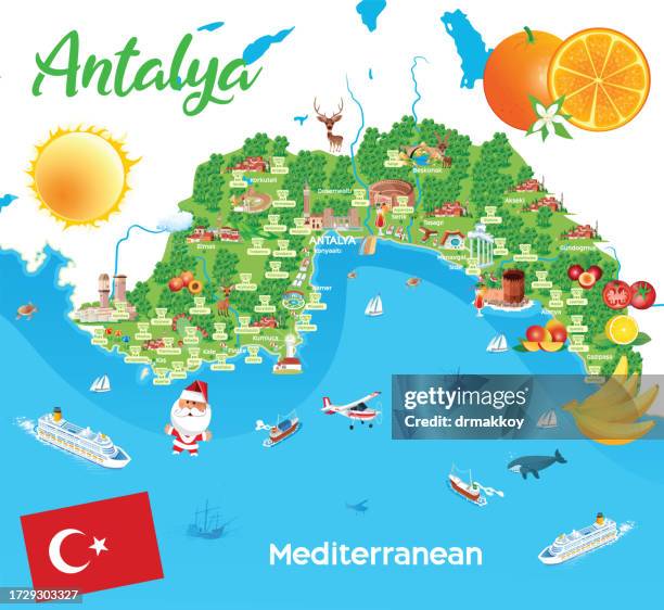 ancient cities map of antalya - temple of hadrian turkey stock illustrations