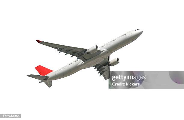 airliner on white, climbing - plane stockfoto's en -beelden