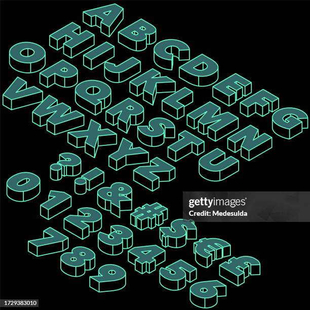 illustrazioni stock, clip art, cartoni animati e icone di tendenza di carattere vettoriale con contorno isometrico impostato su sfondo nero. - lettera maiuscola