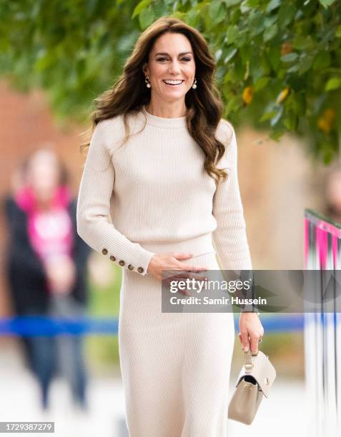 Catherine, Princess of Wales visits Nottingham Trent University on October 11, 2023 in Nottingham, England. The Prince and Princess of Wales are...