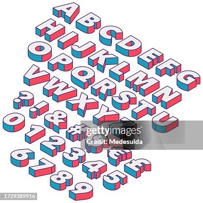 Isometric Outlined and Multi Colored Vector Font Set. Isometric Outlined and Multi Colored Vector Font Set.
