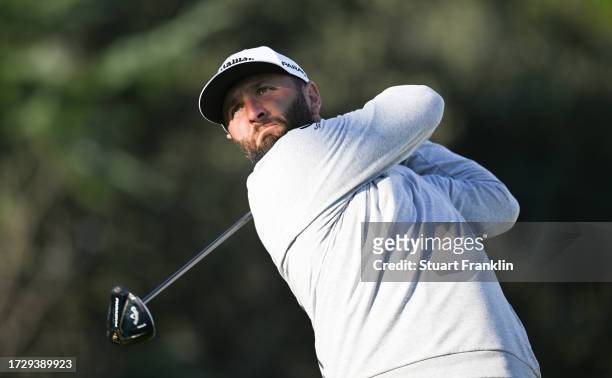 Jon Rahm of Spain plays a shot during the pro-am prior to the acciona Open de Espana presented by Madrid at Club de Campo Villa de Madrid on October...