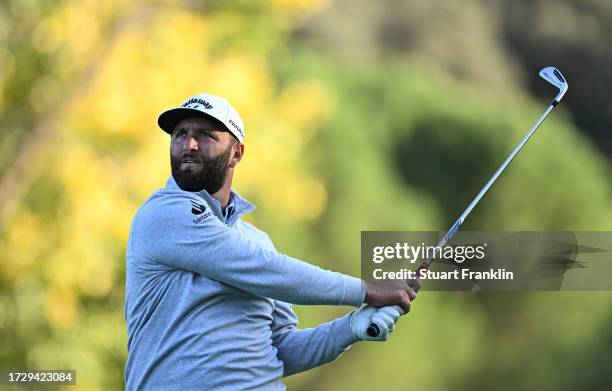 Jon Rahm of Spain plays a shot during the pro-am prior to the acciona Open de Espana presented by Madrid at Club de Campo Villa de Madrid on October...